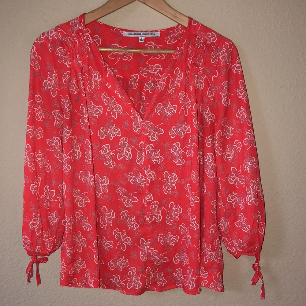 Collective Concepts Orange Floral Top Size S